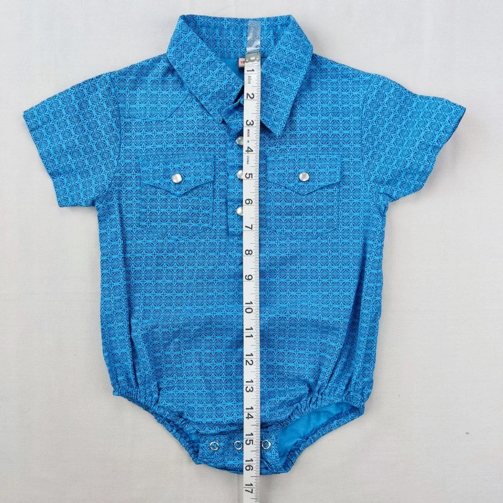 Rafter C Bodysuit Boys 18M Blue Cowboy Collection Geometric Western Snap Romper